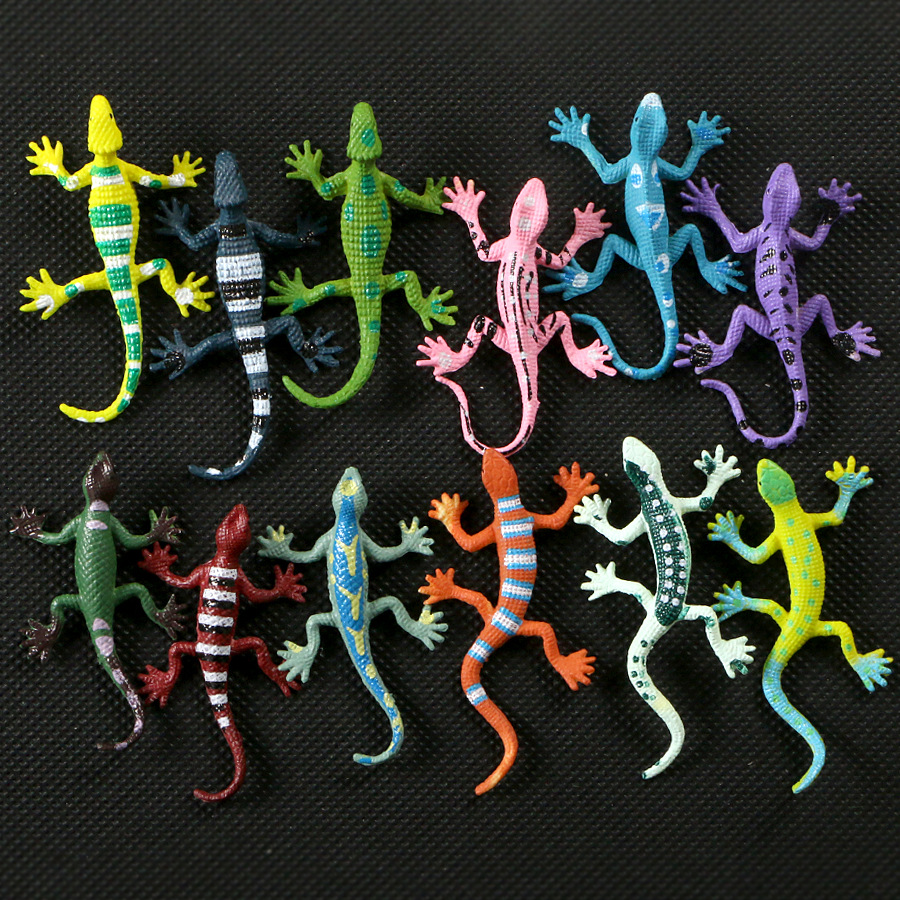 儿童迷你仿真实心蜥蜴模型12只装 野生动物搪胶爬行动物摆件玩具