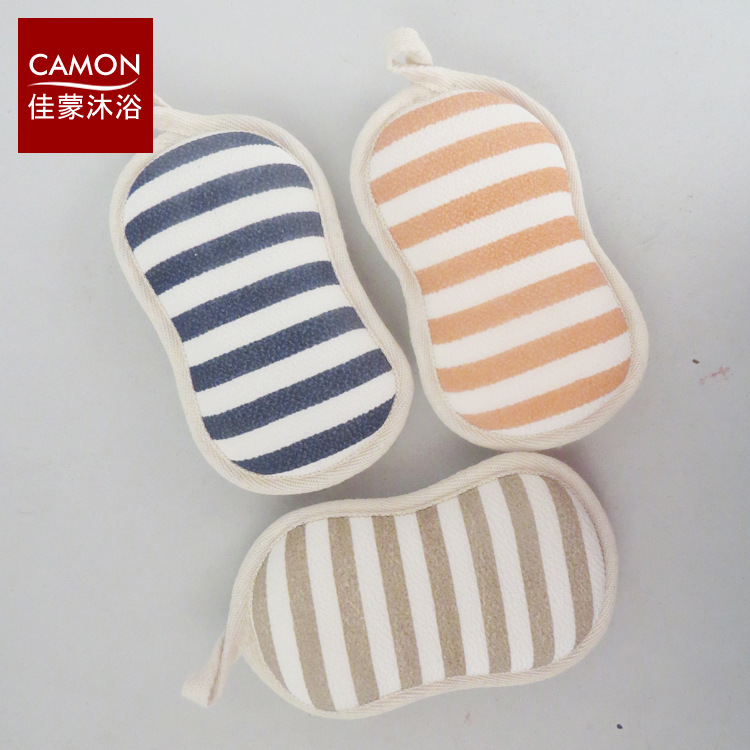 本色条纹澡巾花生海绵沐浴擦 澡巾海绵搓澡巾 人造丝海绵沐浴用品