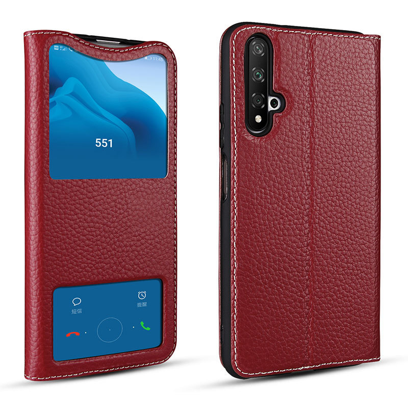 牦牛皮革适用华为荣耀20双开天窗保护套honor20pro智能视窗手机套
