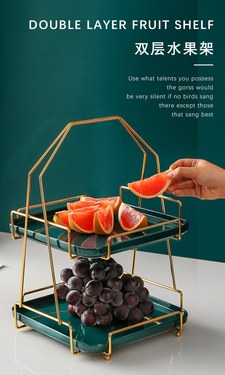 北欧水果盘客厅家用蛋糕架子铁艺多层展示架甜品台点心托盘陶瓷盘