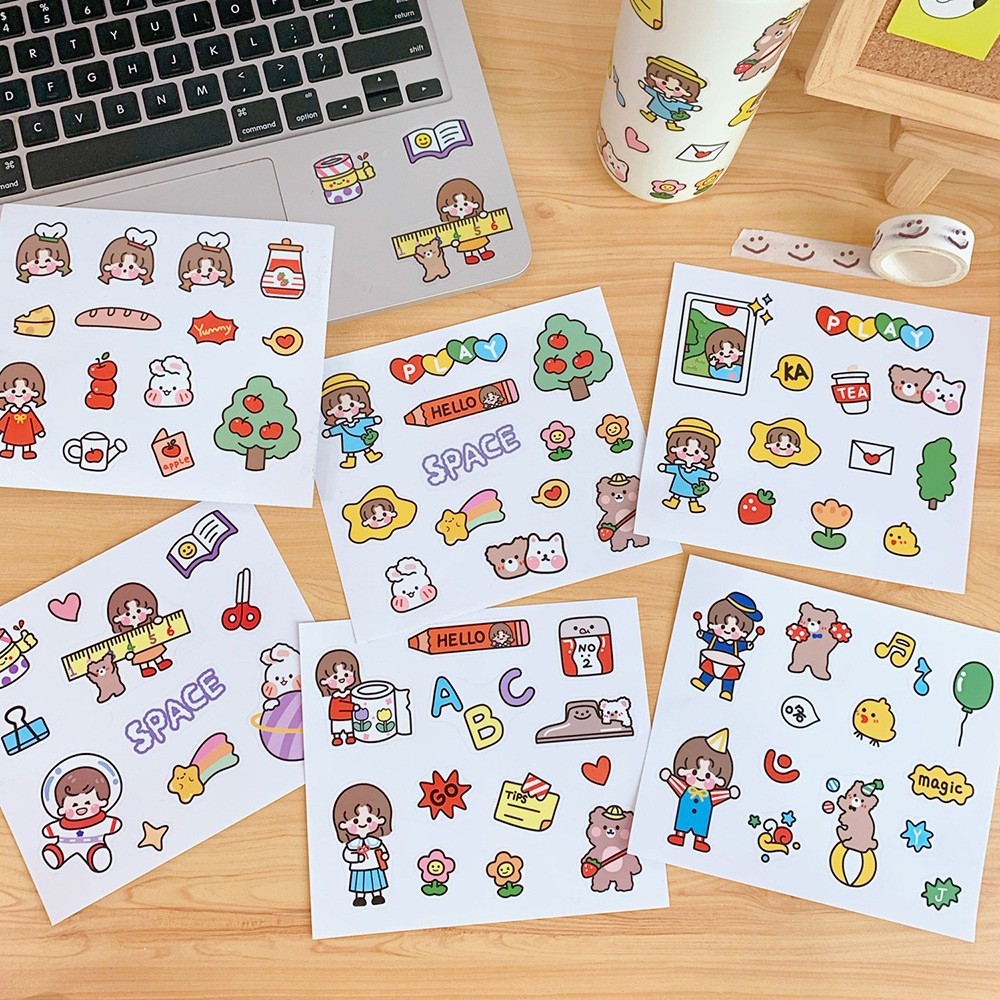 Korean Ins Cute Girl Stickers Journal Stickers Diy Sealing Paste Phone Case Decorative Stickers Student Diary Stickers