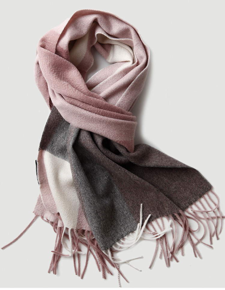 女士格子羊绒围巾条纹格纹羊绒披肩加厚水波纹保暖秋冬季cashmere