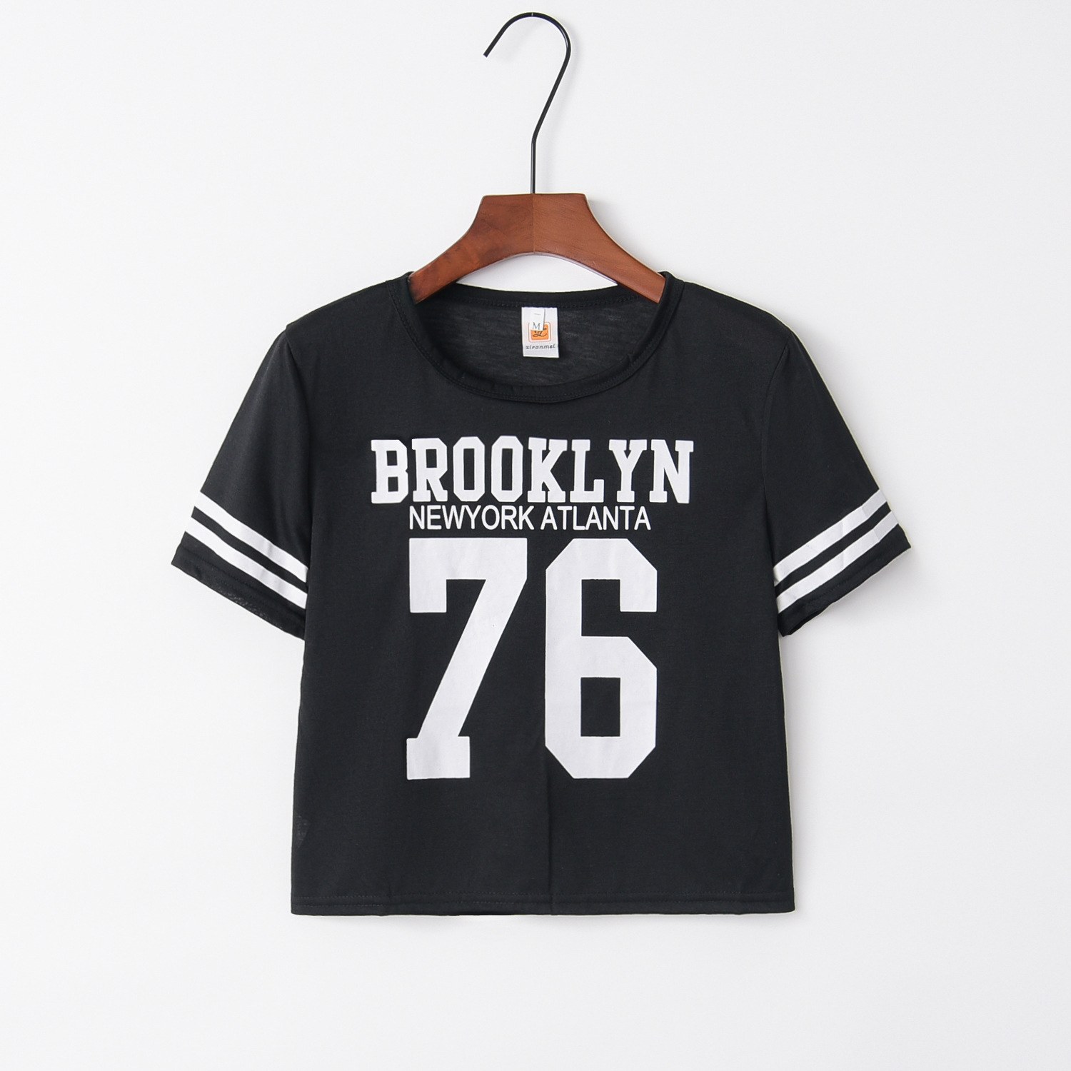 2020夏装新款宽松76数字字母印花短袖t恤 高腰露脐短款罩衫