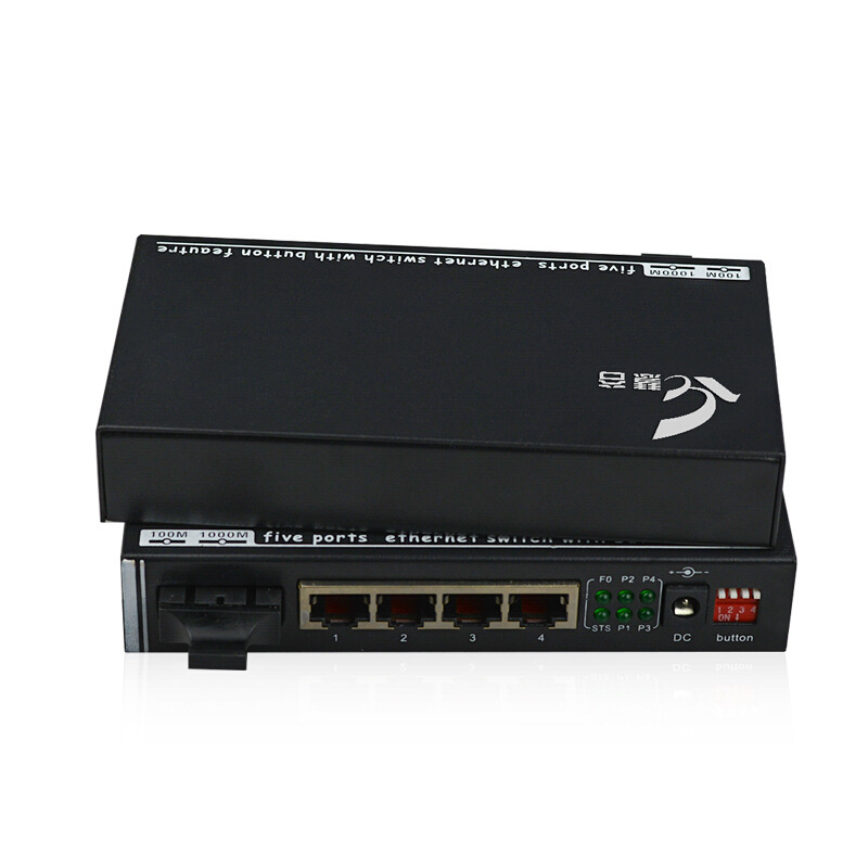 慧谷 物理隔离型百兆单模双芯光纤收发器交换机一光四电转换器1对