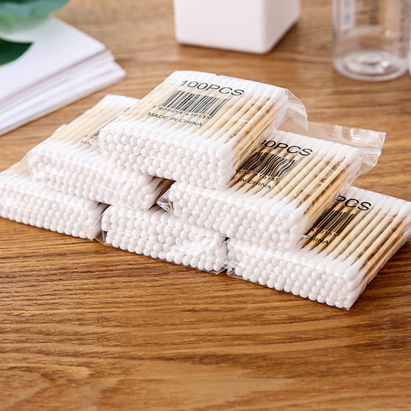 双头木棉棒卫生棉签棉花棒婴儿卫生棉棒卸妆化妆棉签棒100只装