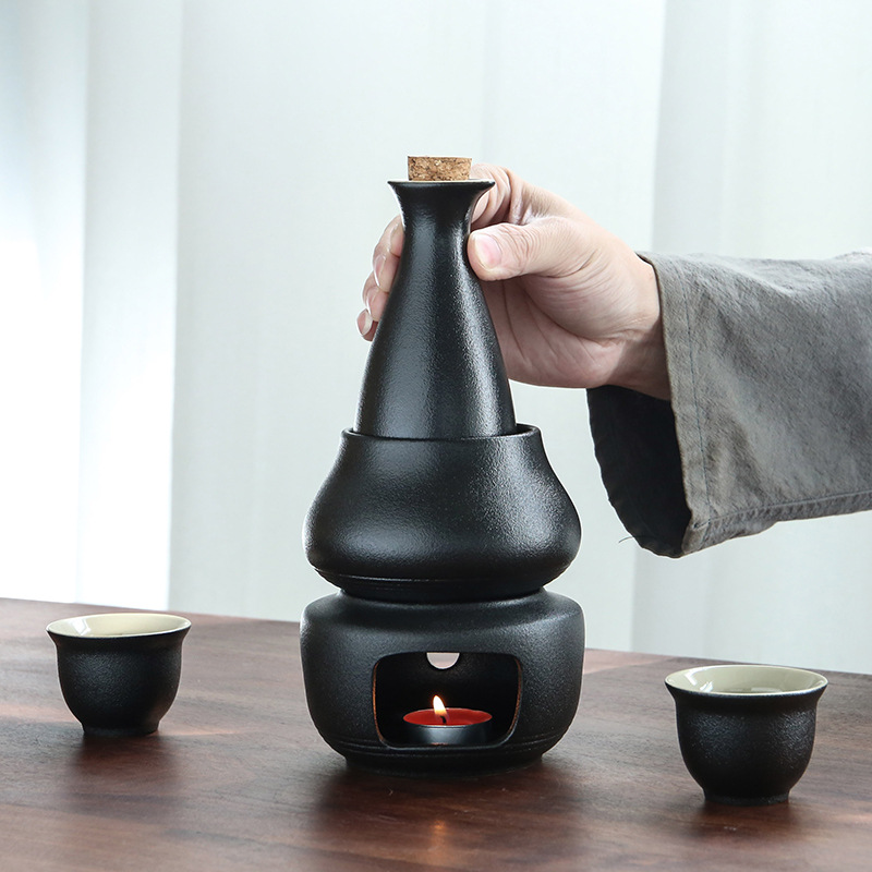 中式微醺温酒器套装酒杯烫酒壶家用复古煮酒器黄酒温酒壶暖酒陶瓷