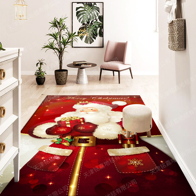 cross-border christmas carpet mat santa claus red living room bedroom home mat