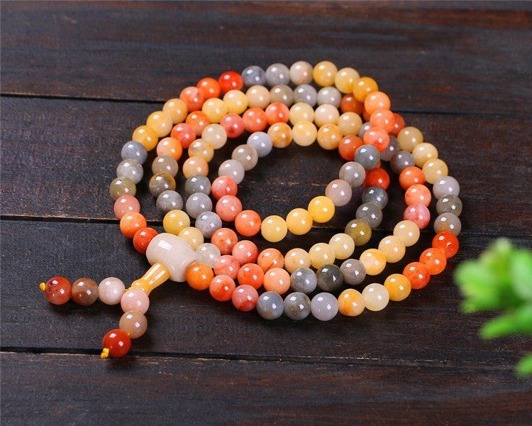 新疆真品玉石光籽料戈壁玉金丝玉彩玉手串5/6/8mm108颗绕4圈手链