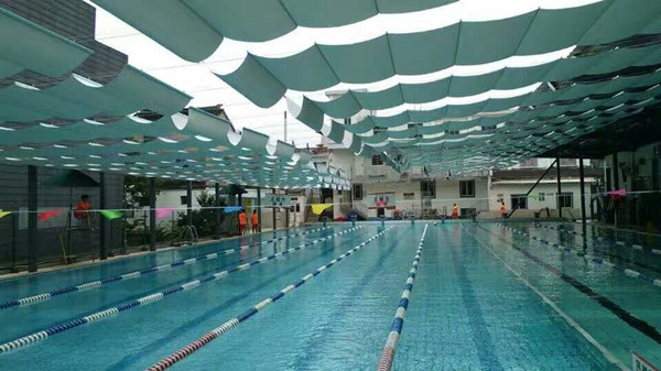 定制批发户外电动天蓬帘住宅露天游泳池遥控式遮阳帘