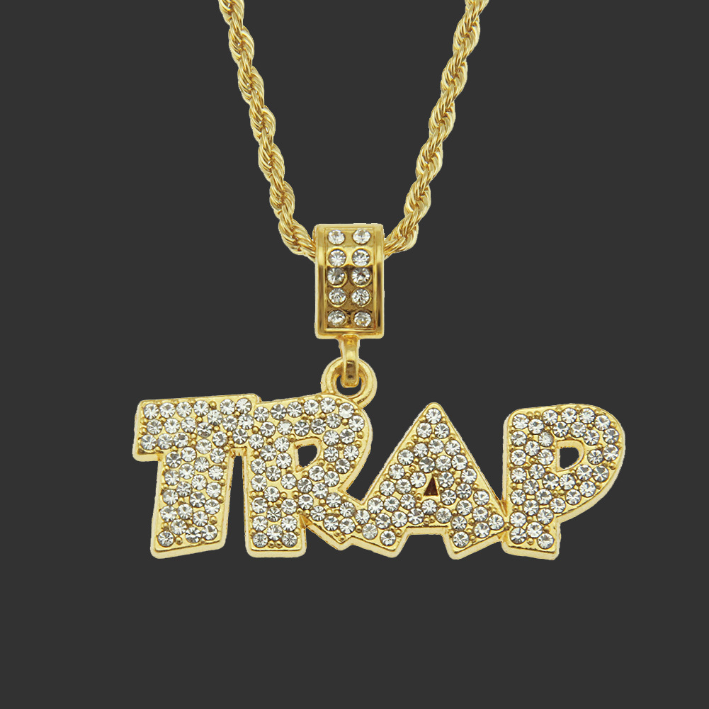 个性欧美嘻哈歌手创意字母吊坠项链 hiphop街头炫酷镶钻配饰项坠