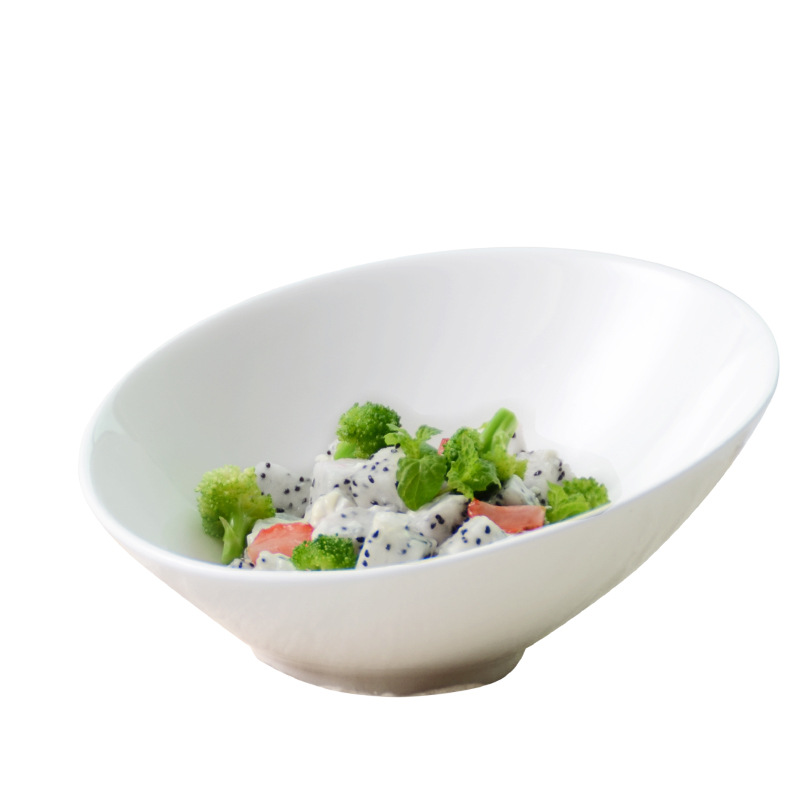 斜口碗自助餐配料碗水果沙拉碗斗笠汤碗火锅酱料碗纯白logo定制