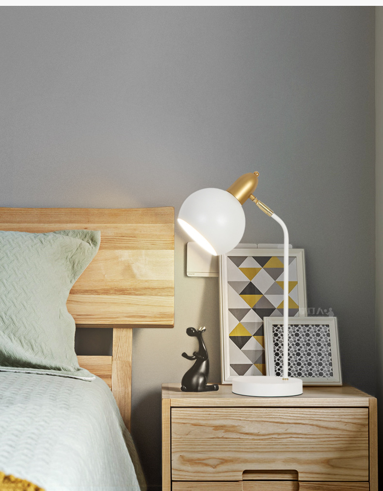 北欧风创意书房台灯护眼书桌学生宿舍寝室卧室ins少女插电床头灯