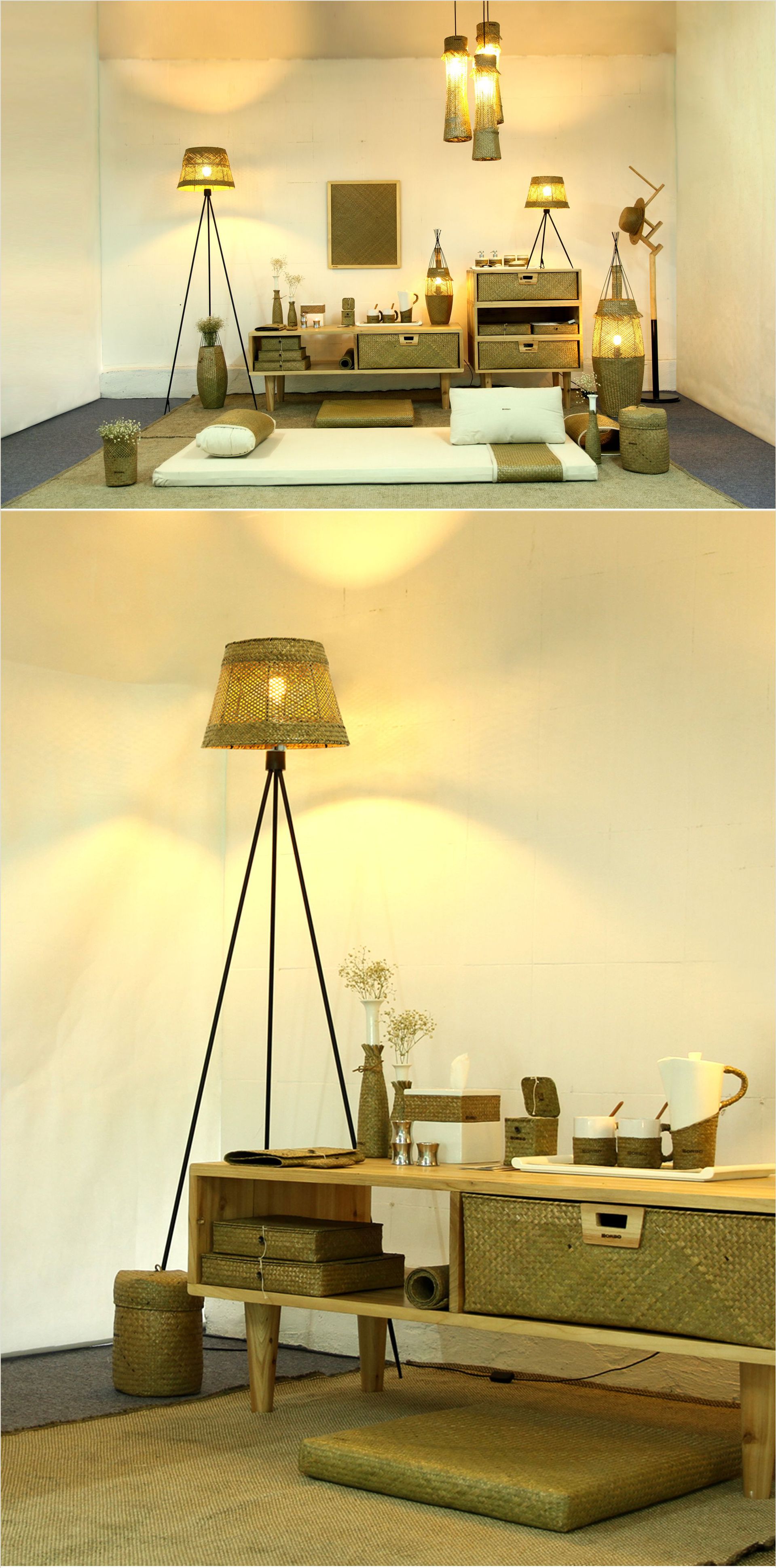 古拾尚 海草编织饰灯 落地灯 草编灯具 茶室书房卧室落地灯