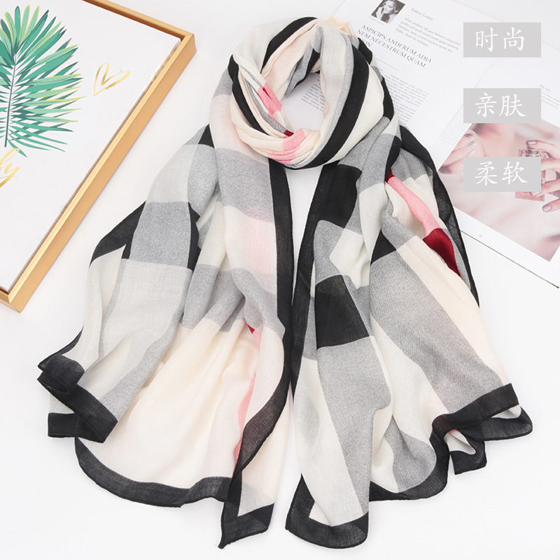 High Quality Cotton and Linen Scarf Autumn and Winter Warm Shawl Female Zebra Pattern Plaid Scarf Hemp Cotton Shawl Wholesale