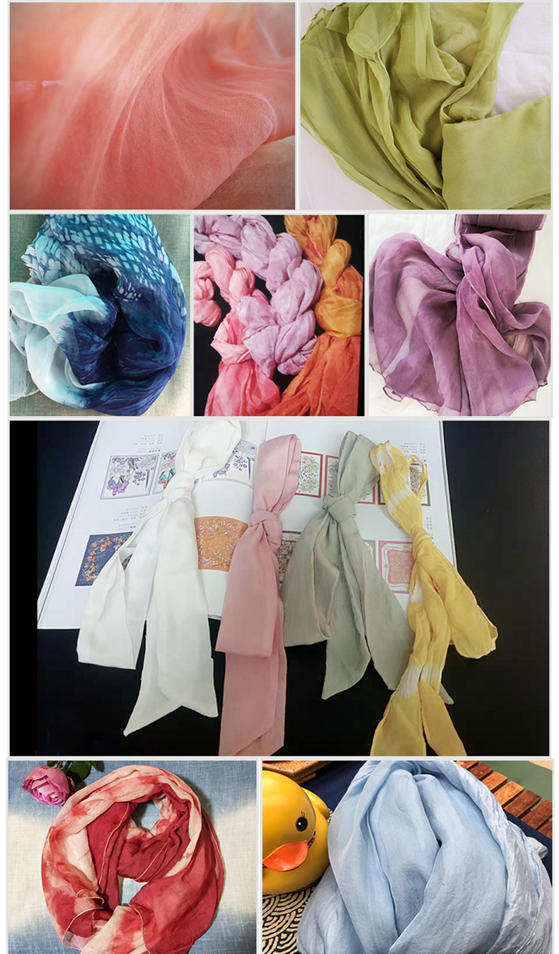 草木染植物扎染材料diy发带丝带飘带长款纯白双绉韩式细长窄丝巾