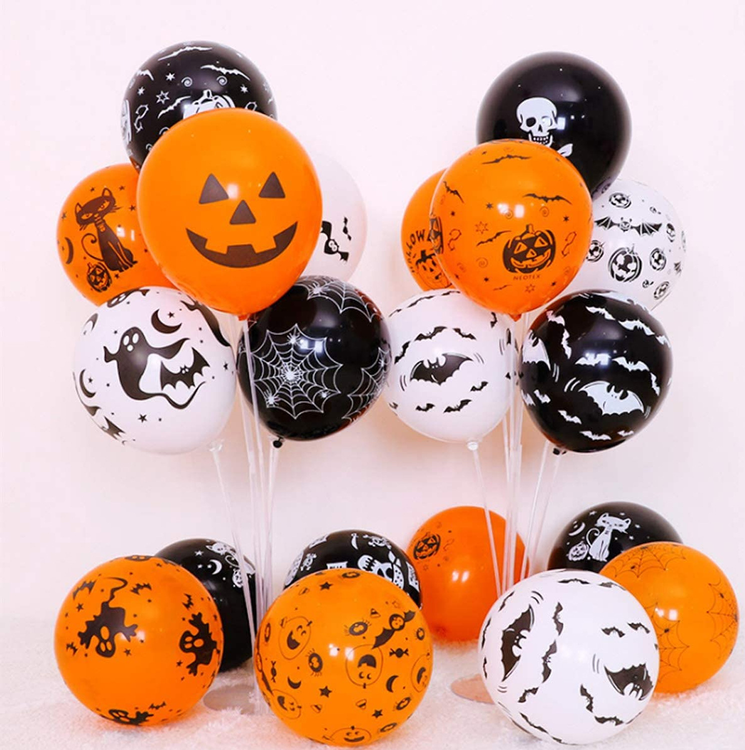50个万圣节乳胶气球12寸南瓜蝙蝠鬼头骨幽灵蜘蛛网气球万圣节派对