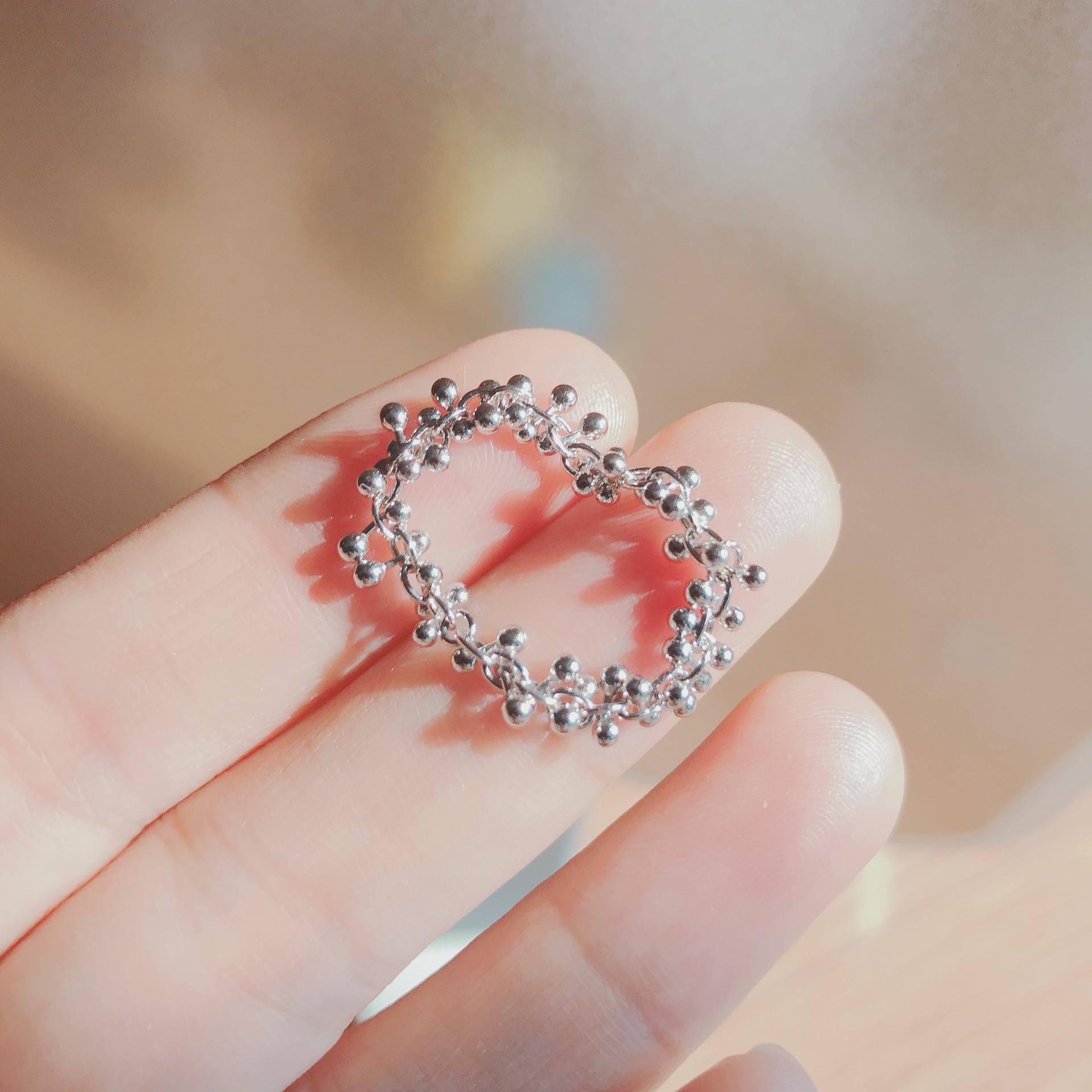 设计师款 银s925纯银 豆豆链条软戒指 手工戒指个性小众编织戒指