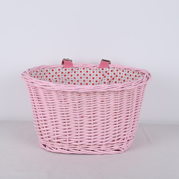 Shandong Factory Wholesale Wicker Basket Pink Children's Basket Balance Car Bicycle Basket Accept Customer Style