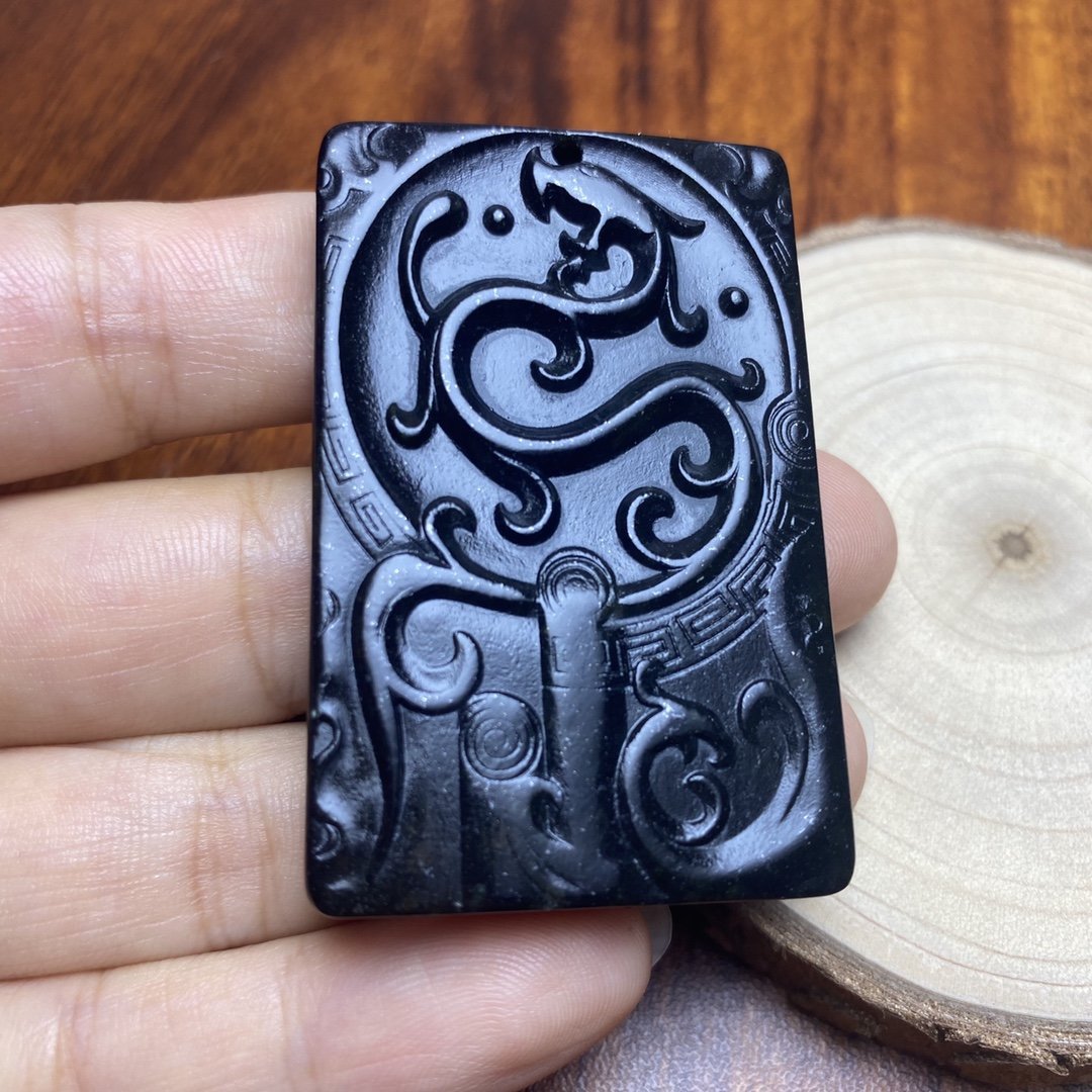 药王石墨玉墨绿玉蛇纹石玉藏玉陨石仿古龙凤牌子玉牌挂件玉坠雕件