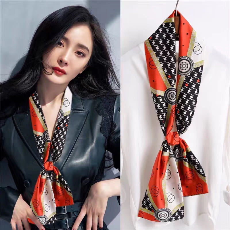 Popular Long Small Silk Scarf Long Ornaments Scarf Satin Ribbon Business Wear with Business Small Scarf Women's Gifts