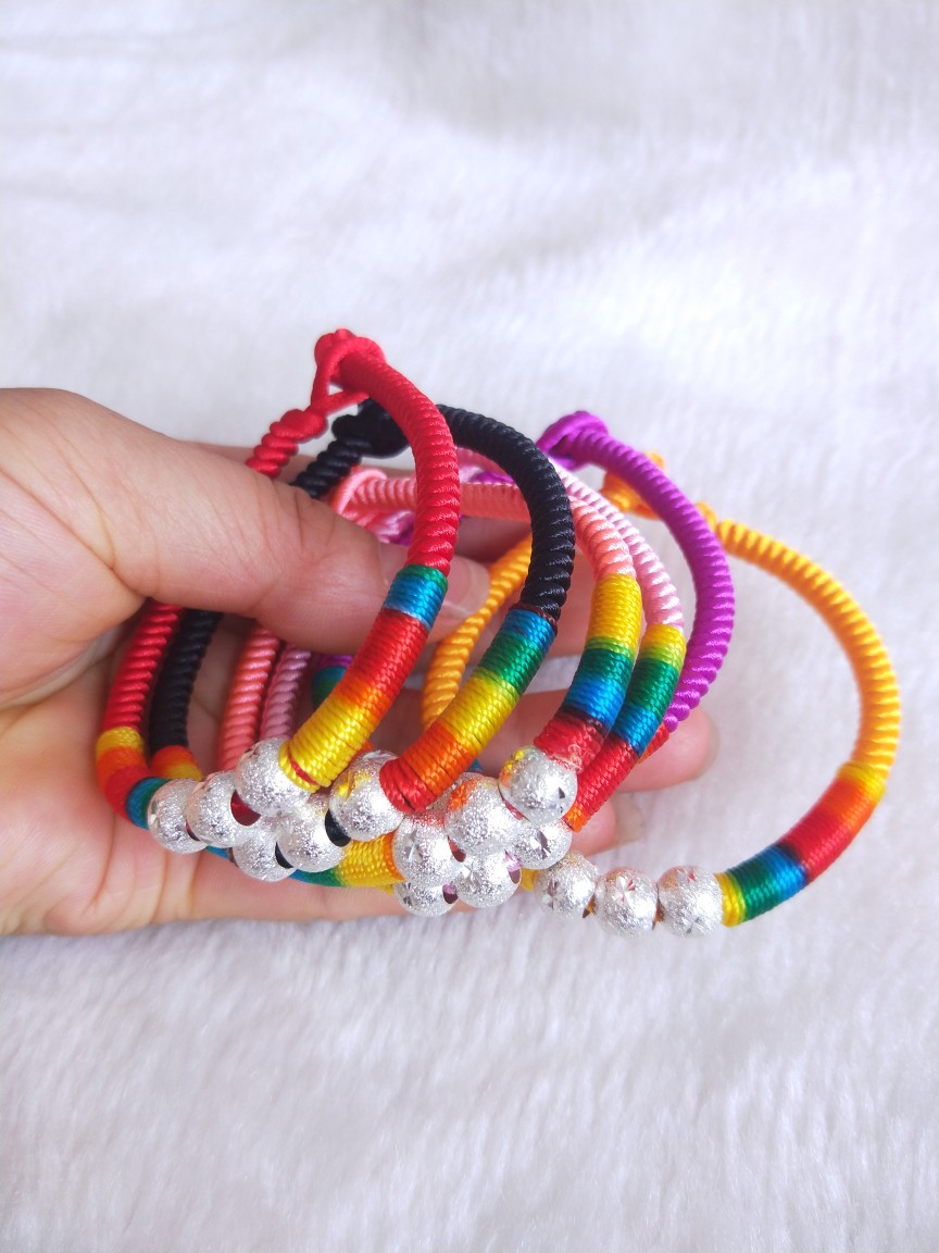 端午节五彩绳手工编红绳苗银情侣手链本命年红绳手链批发