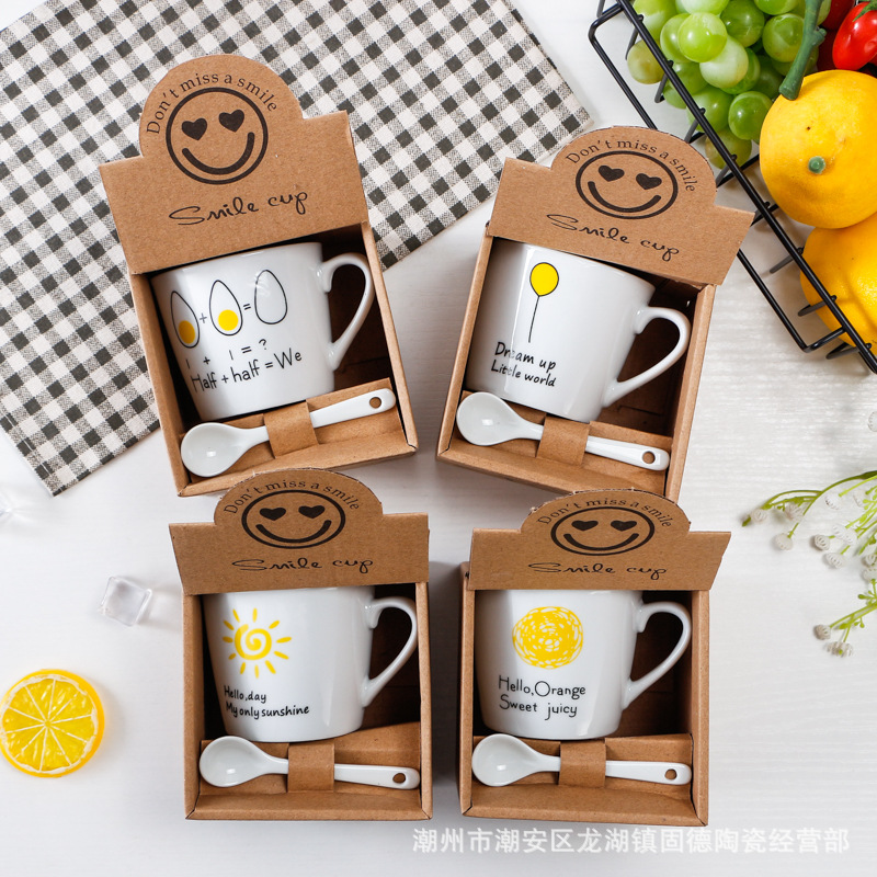 Creative Porcelain Cup Opening Small Gift Activity Gift Cartoon Coffee Cup Practical Cup Mug Printed Logo