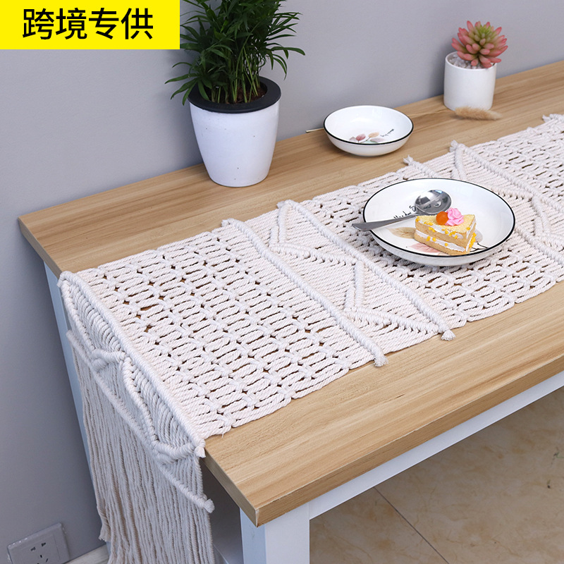 Table Runner Woven Cotton Line Table Runner Chinese Simple Tassel Bed Runner Coffee Table Long Table Runner