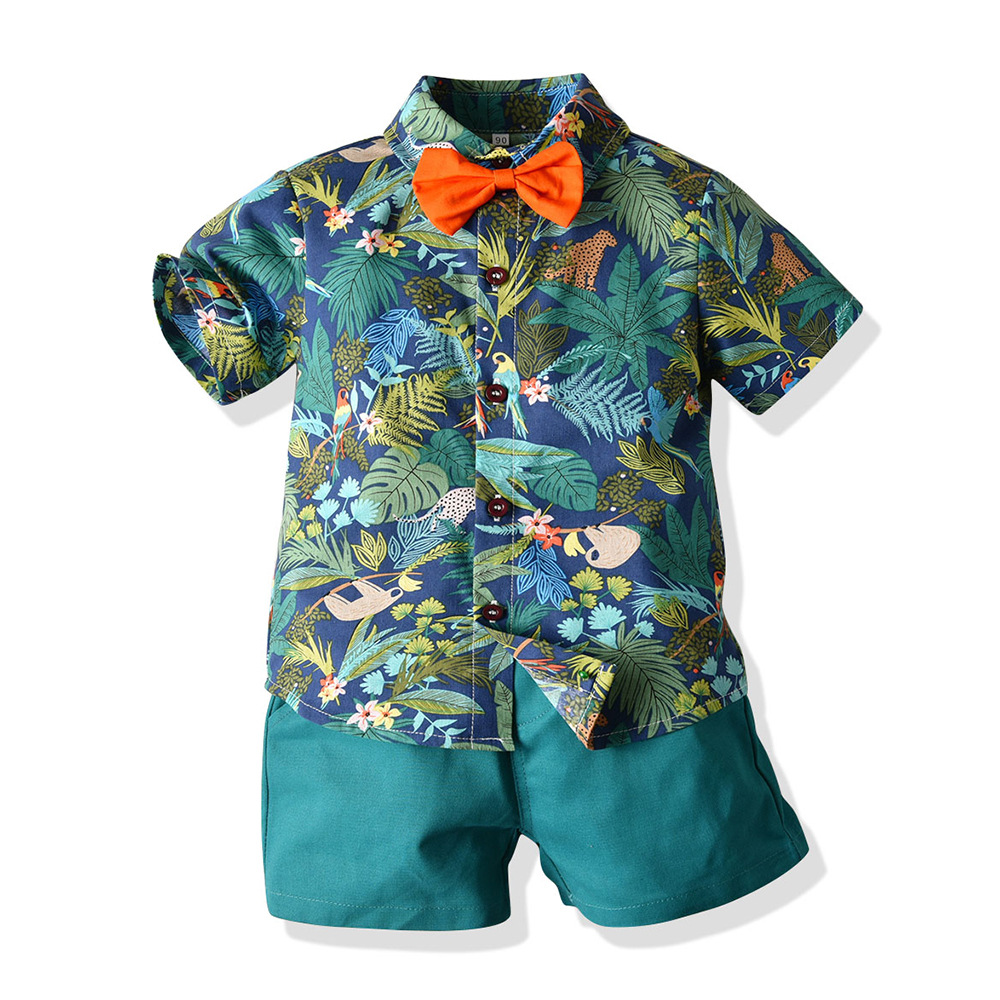 Summer Short Sleeve Printed Shirt Boys' Shorts Casual Two-Piece Suit Baby Foreign Trade Children's Wear Multicolor Beachwear Hot Batch