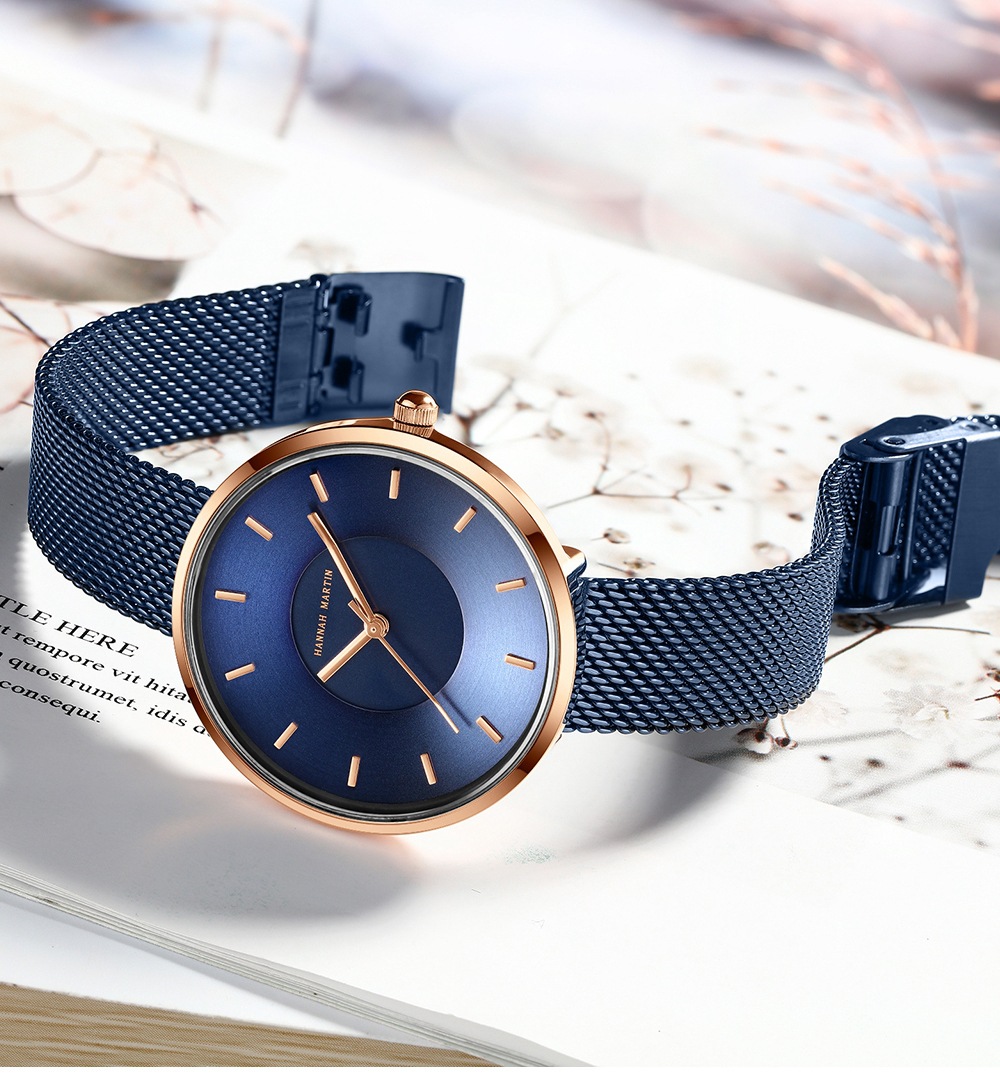 日本美优达2035机芯女士手表 韩版篮色腕表女意大利设计潮流手表