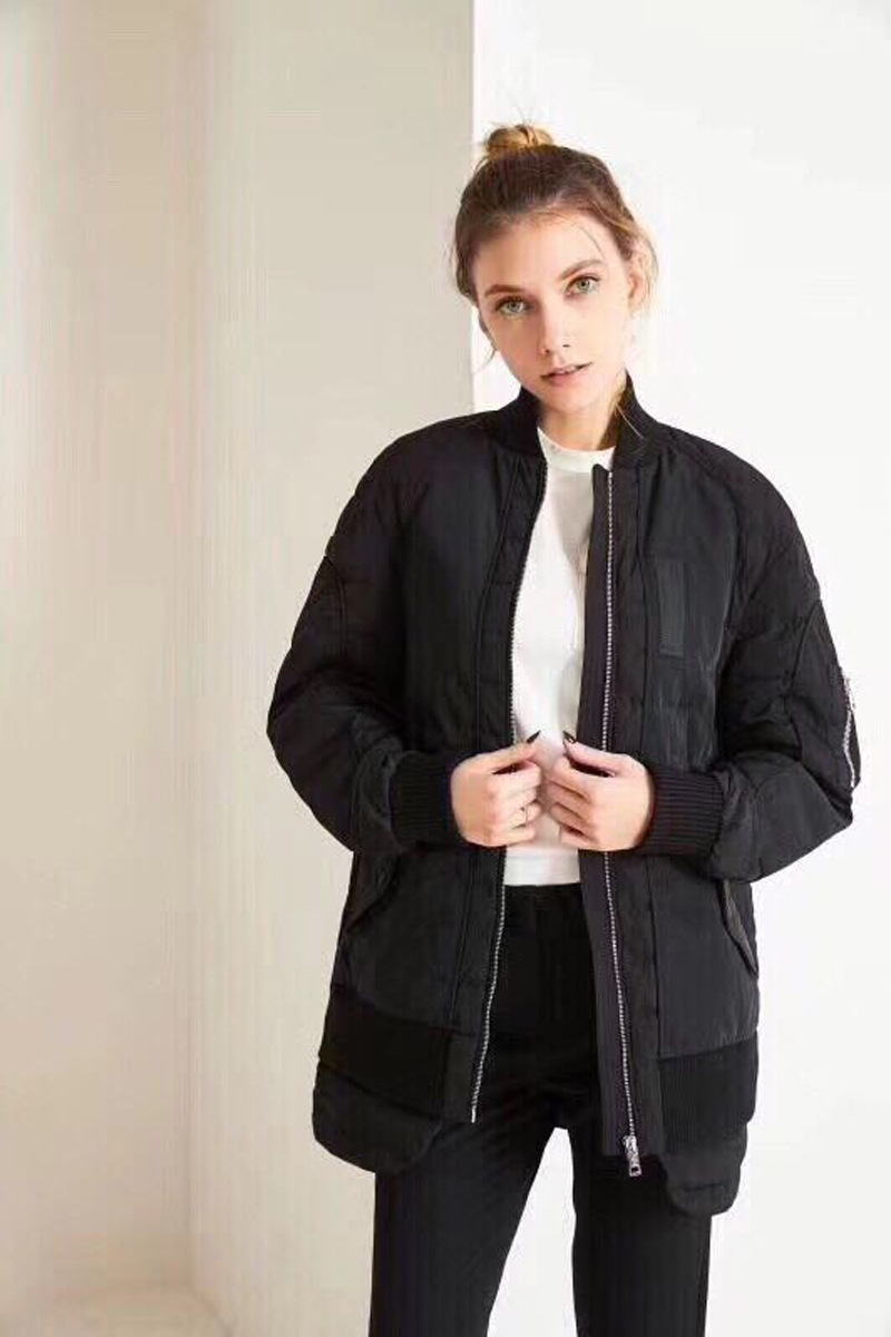 秋冬新款原单法国羽皇日单罗纹飞行员棒球领中长款羽绒服男女同款