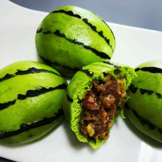 日式烧肉西瓜包家庭儿童水果可爱卡通包营养猪肉包子馒头速冻点心