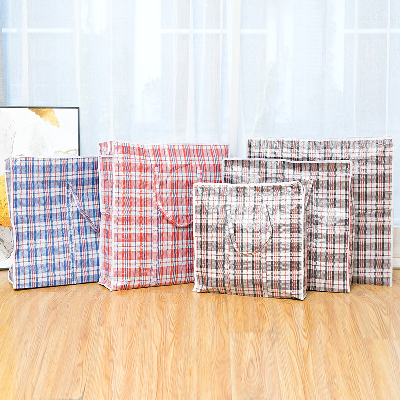 蓝白红格子条纹pp编织袋 现货被子包装袋 覆膜搬家打包袋蛇皮袋