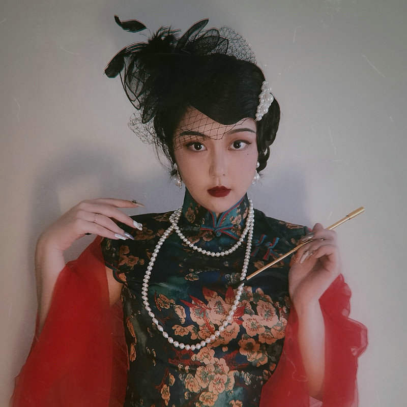 新娘头花复古面纱晚宴礼服网纱羽毛敬酒服发饰夜上海旗袍头饰黑色