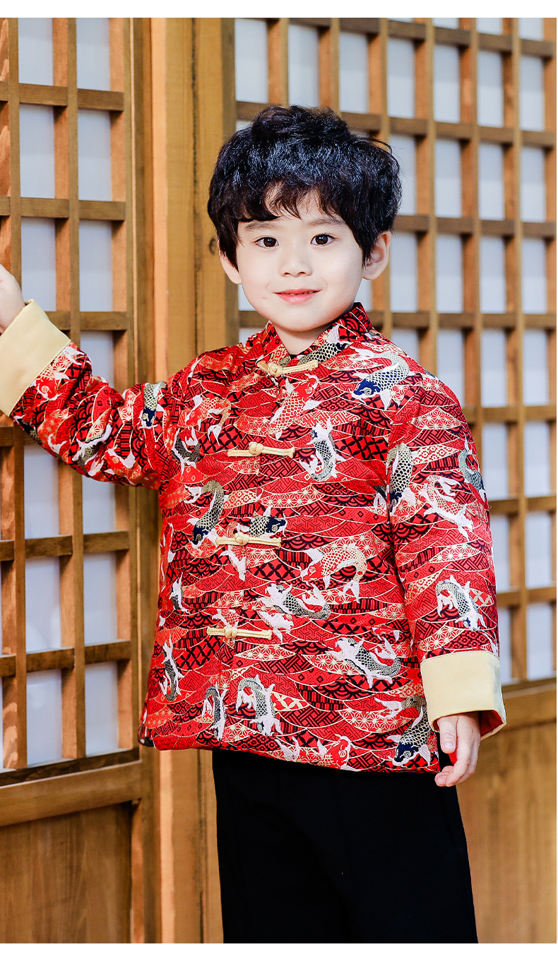 男童拜年服加厚男宝宝冬季过年新年衣服喜庆抓周岁礼服中国风唐装