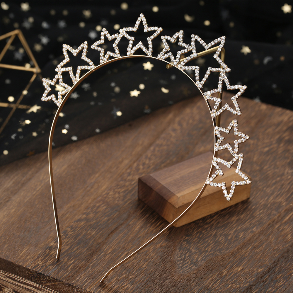 韩系网红潮流头饰水钻星星甜美压发发卡生日派对皇冠日常百搭发箍
