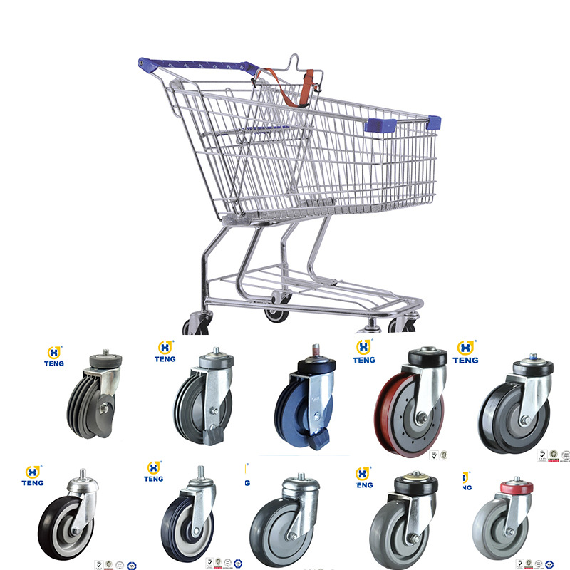 厂家直销超市120l购物车电梯轮手推车轮扁插杆万向轮两片式脚轮pu