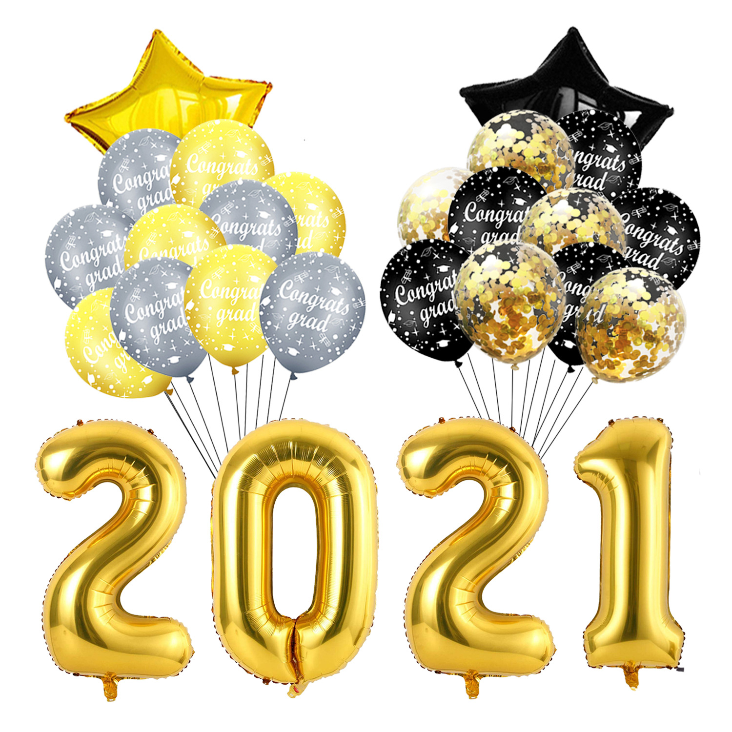 跨境2021毕业季黑金铝膜气球套装毕业季组合派对装饰套餐场景布置