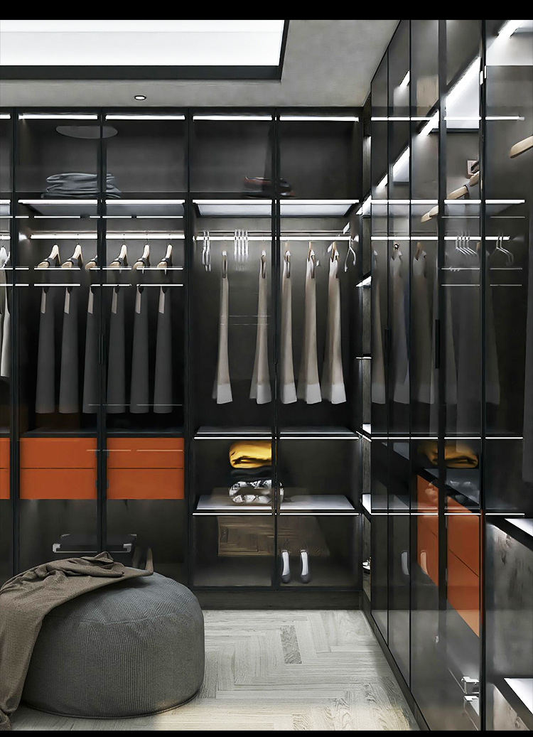 好丽莱轻奢衣帽间定制整体衣柜定制铝框玻璃门极简风开放式衣帽间