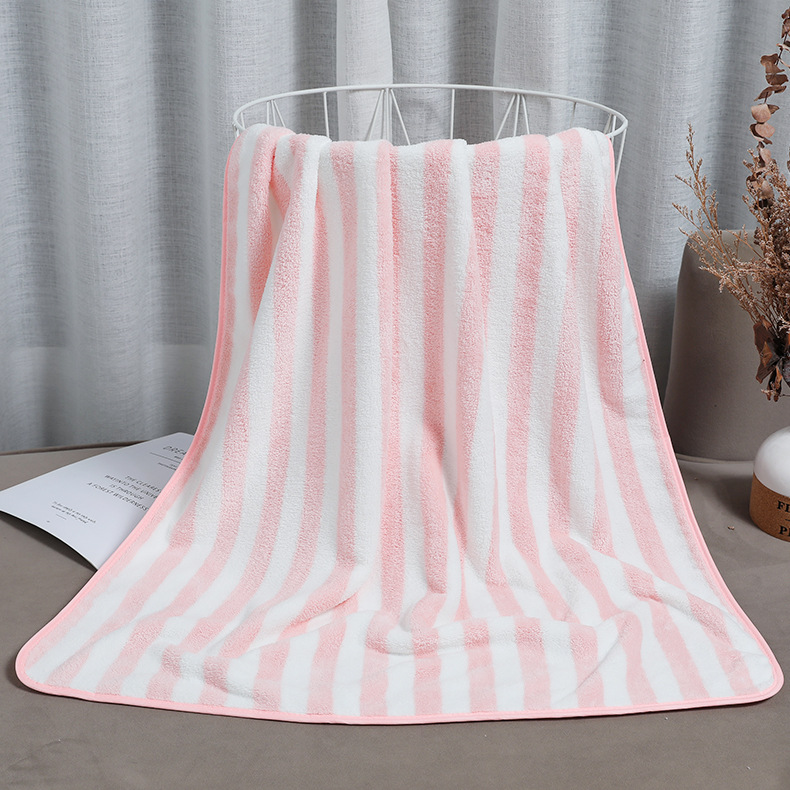 Coral Velvet Towel Striped Bath Towel Adult Solid Color Bath Towel Home Bathroom Bath Towel Hanging Soft Absorbent Towel