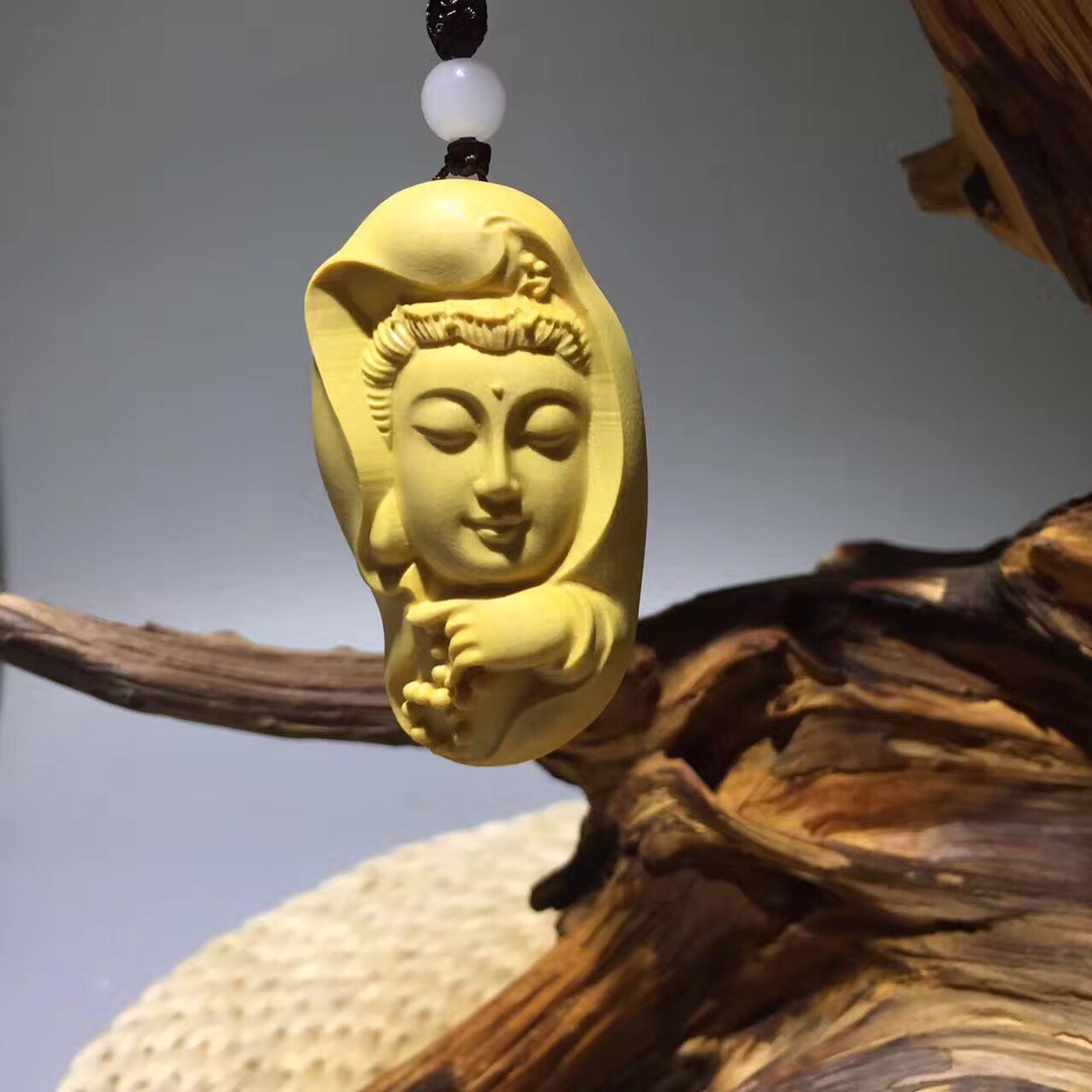 一件代发 黄杨木雕刻观音头手把件汽车用品车挂摆件创意礼品