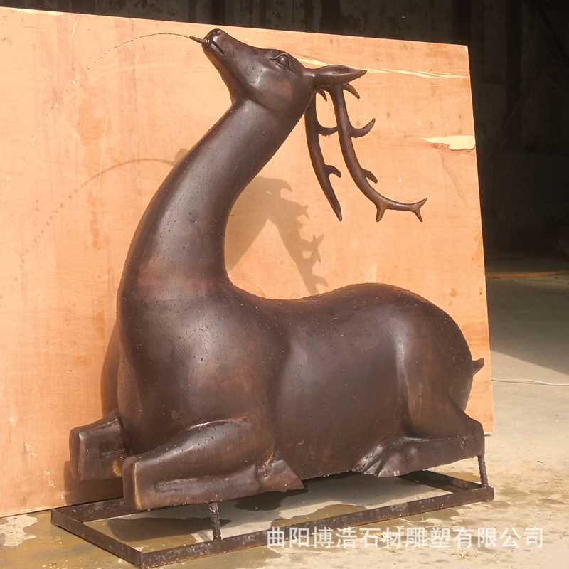 铜雕锻铜抽象几何小鹿动物雕塑户外公园草坪紫铜园林铸铜摆件