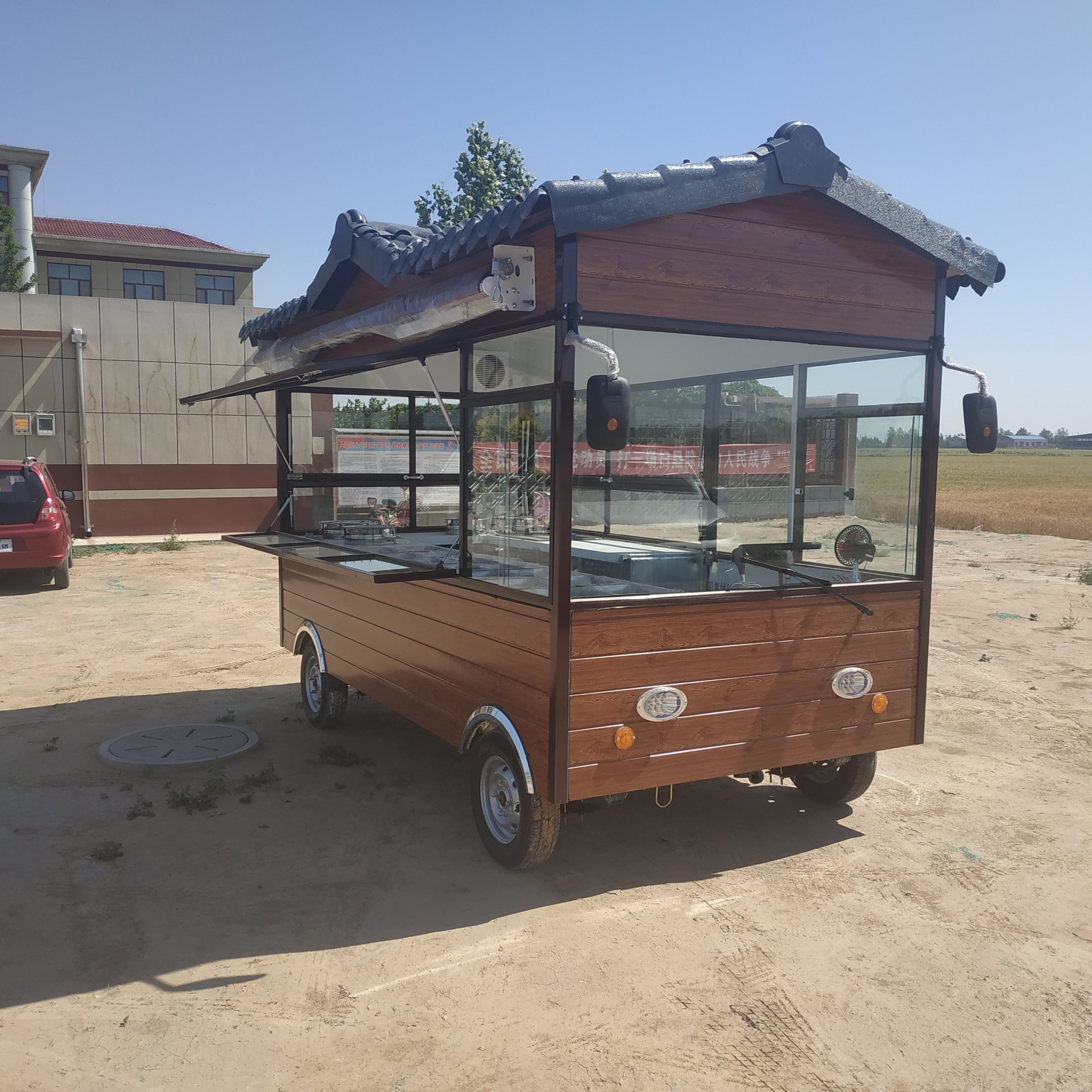 仿古四轮小吃车电动餐车多功能地摊车夜市烧烤车四轮餐饮车早餐车