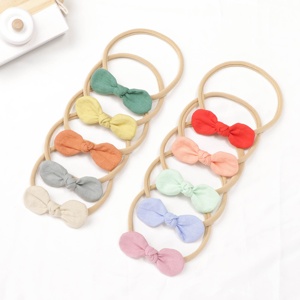 Sweet Candy Color Cotton and Linen Solid Color Hair Band Seamless Nylon Elastic Headband Ear Bow Infant Hair Band