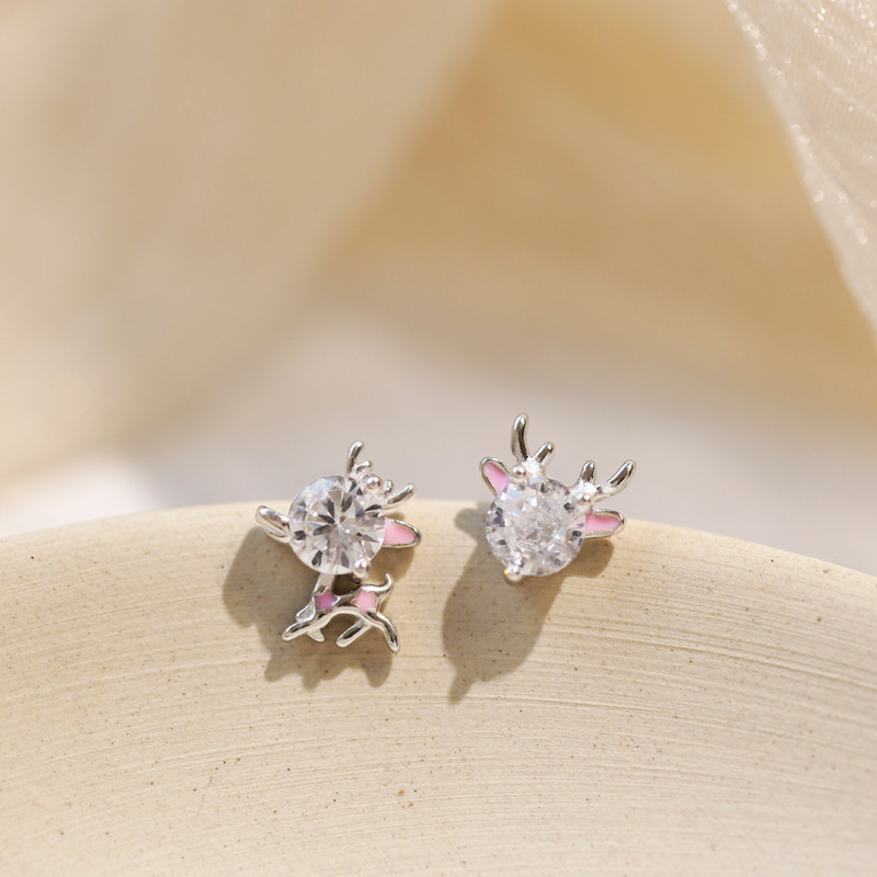 925纯银麋鹿耳钉女 气质简约可爱小巧清新精致学生圣诞银耳钉耳饰