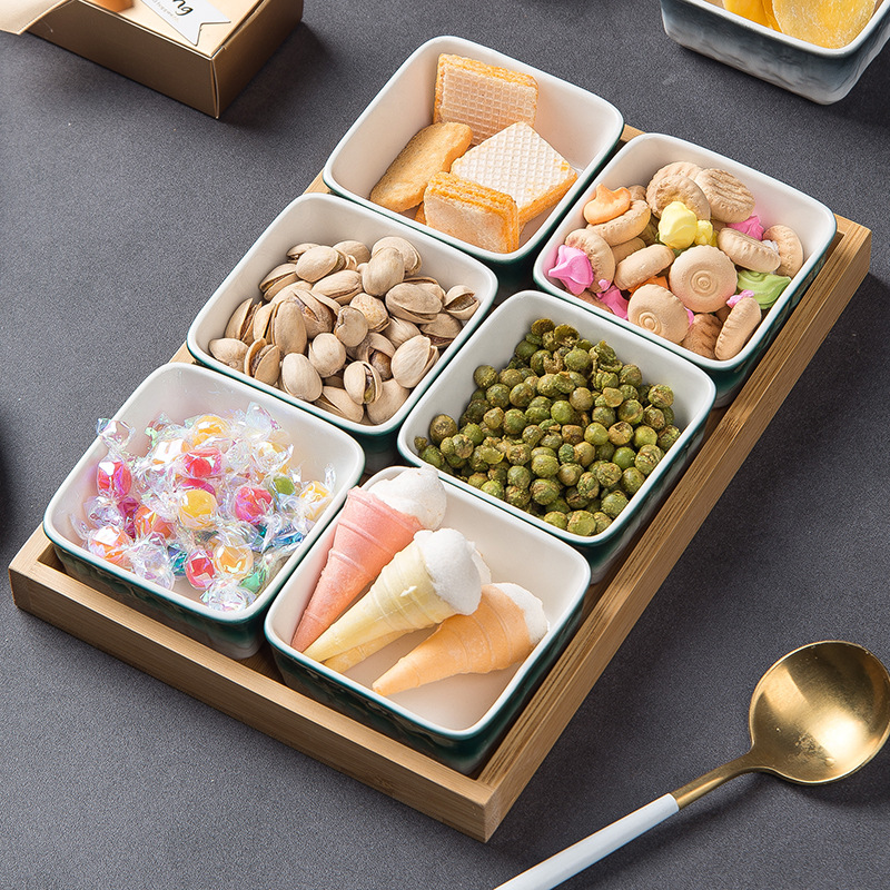 北欧石纹陶瓷创意分格盘家用坚果零食盘酱料盘陶瓷水果摆盘小吃碟