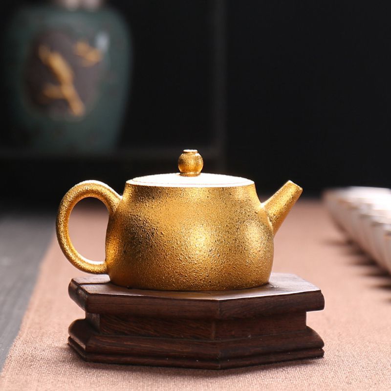 紫砂壶原矿老紫泥纯手工家用大号黄金泡茶壶纯金茶壶24k鎏金单