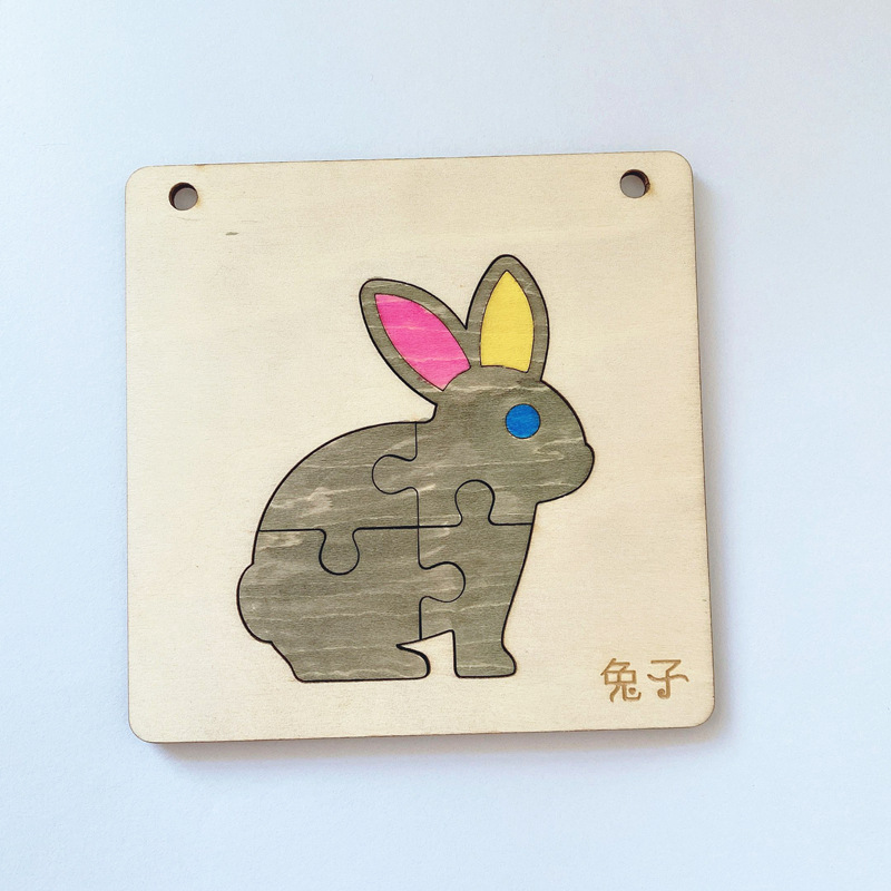 新款木质冰箱贴拼图动物卡扣磁性益智力立体拼图diy亲子手工绘画