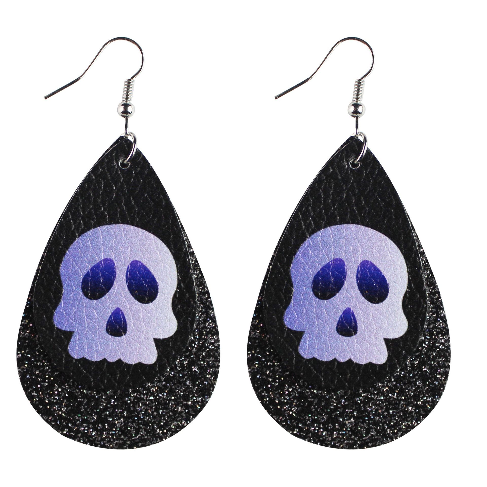 Halloween Leather Water Drop Earrings Fashion Simple Ghost Festival Earrings Personalized Skull Pumpkin Lamp Earrings Manufacturers Hot Sale