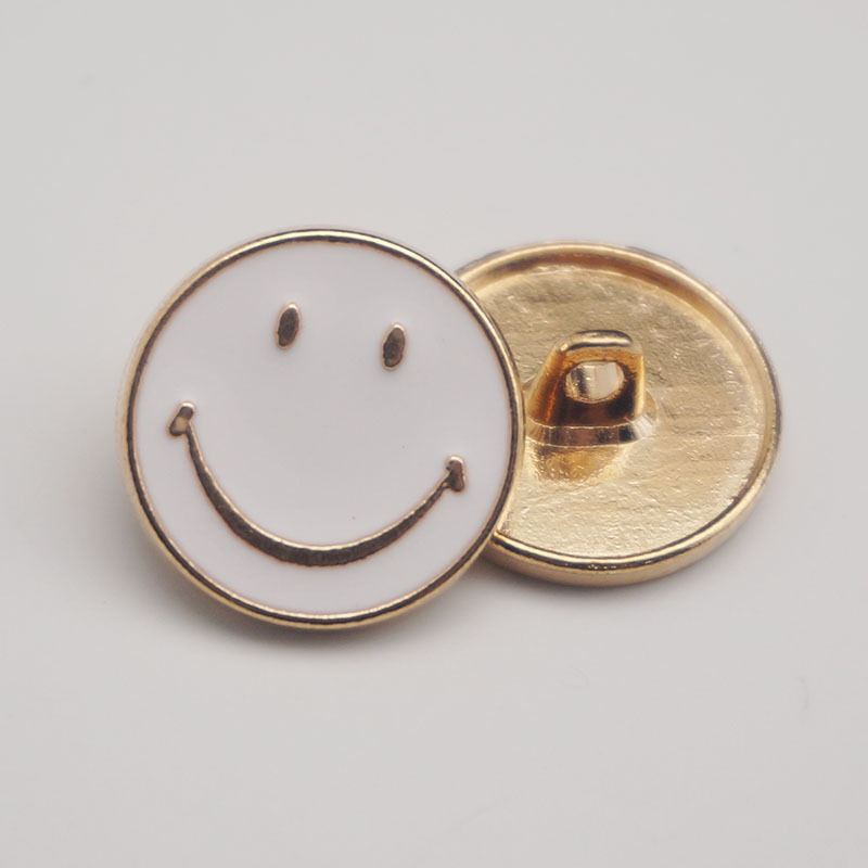 现货金属点油笑脸纽扣西装风衣外套圆形金色扣子高脚手缝扣合金