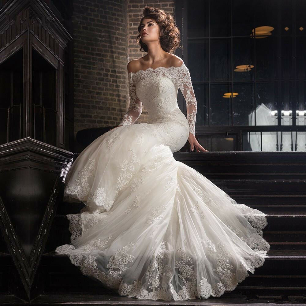 婚纱女2020新款夏季新娘主纱拖尾鱼尾公主梦幻赫本复古长袖法式